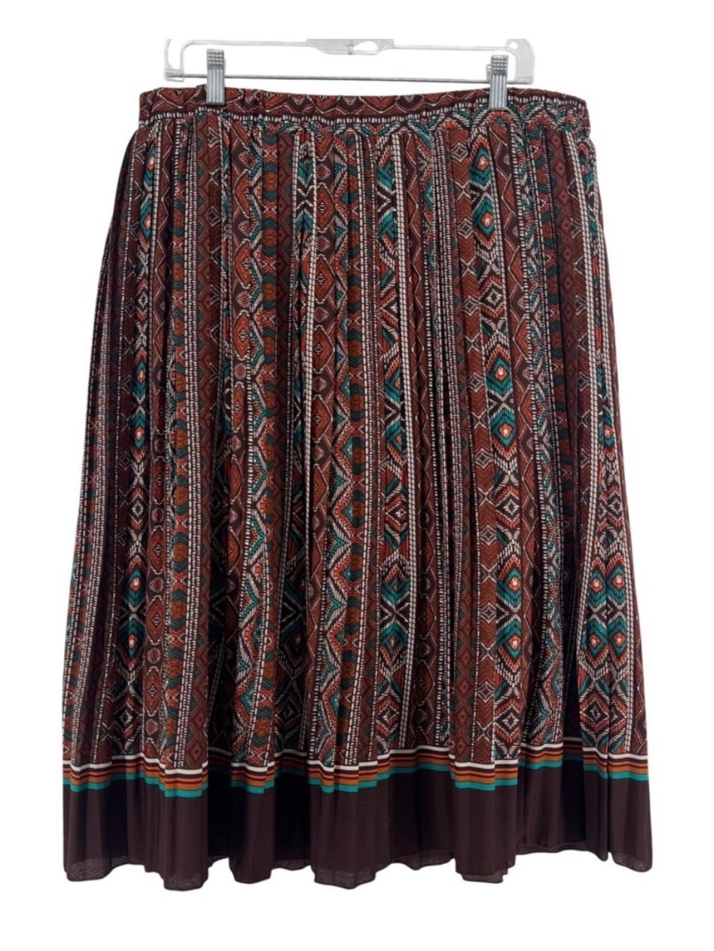Eden & Olivia Womens XL Brown Southwestern Pleated Midi Skirt Boho Teach Office